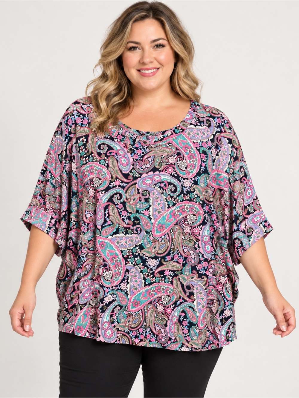Dear Scarlett Paisley Dolman Sleeve Blouse Size 2X NWT